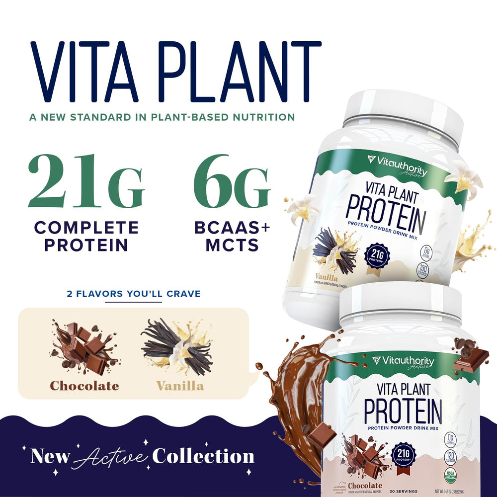 Vitauthority vanilla flavor in cup with scoop demonstrates ready-to-mix convenience.