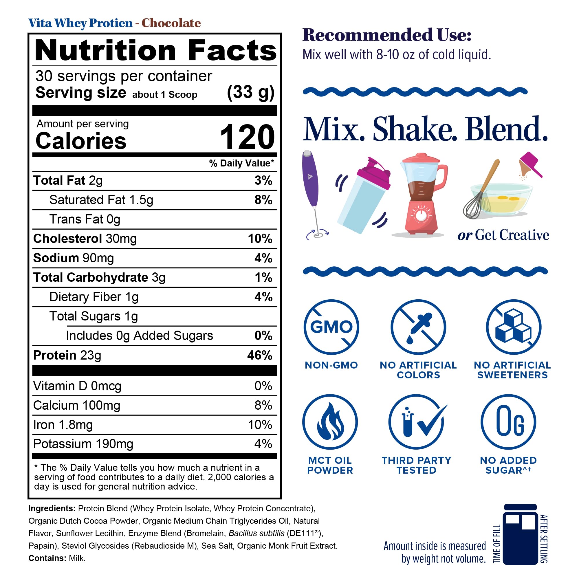 Milk glass and protein scoop illustrate versatile mixing for daily nutrition with Vitauthority