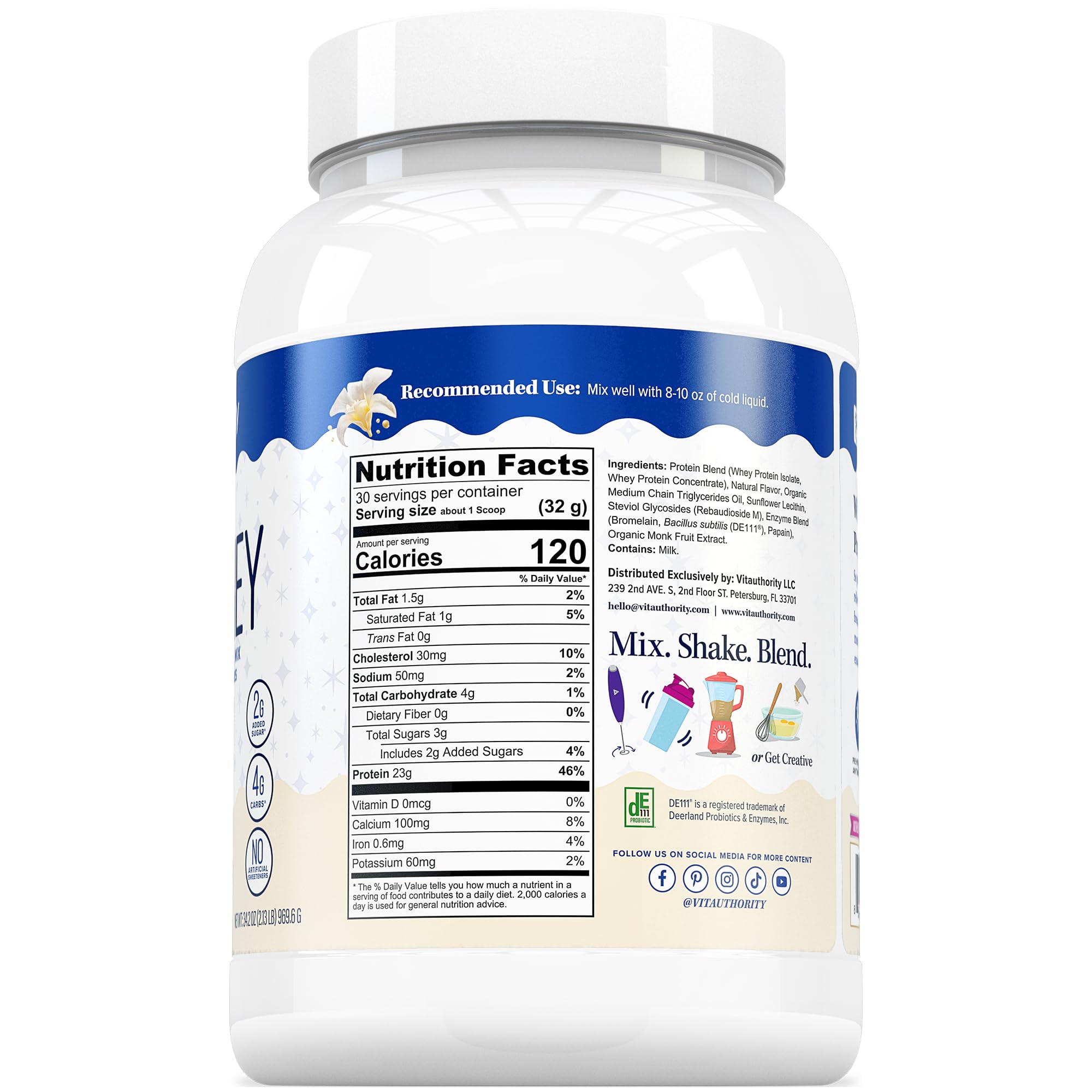Vitauthority Whey Women vanilla gym-bag scene signals portable nutrition for workouts.