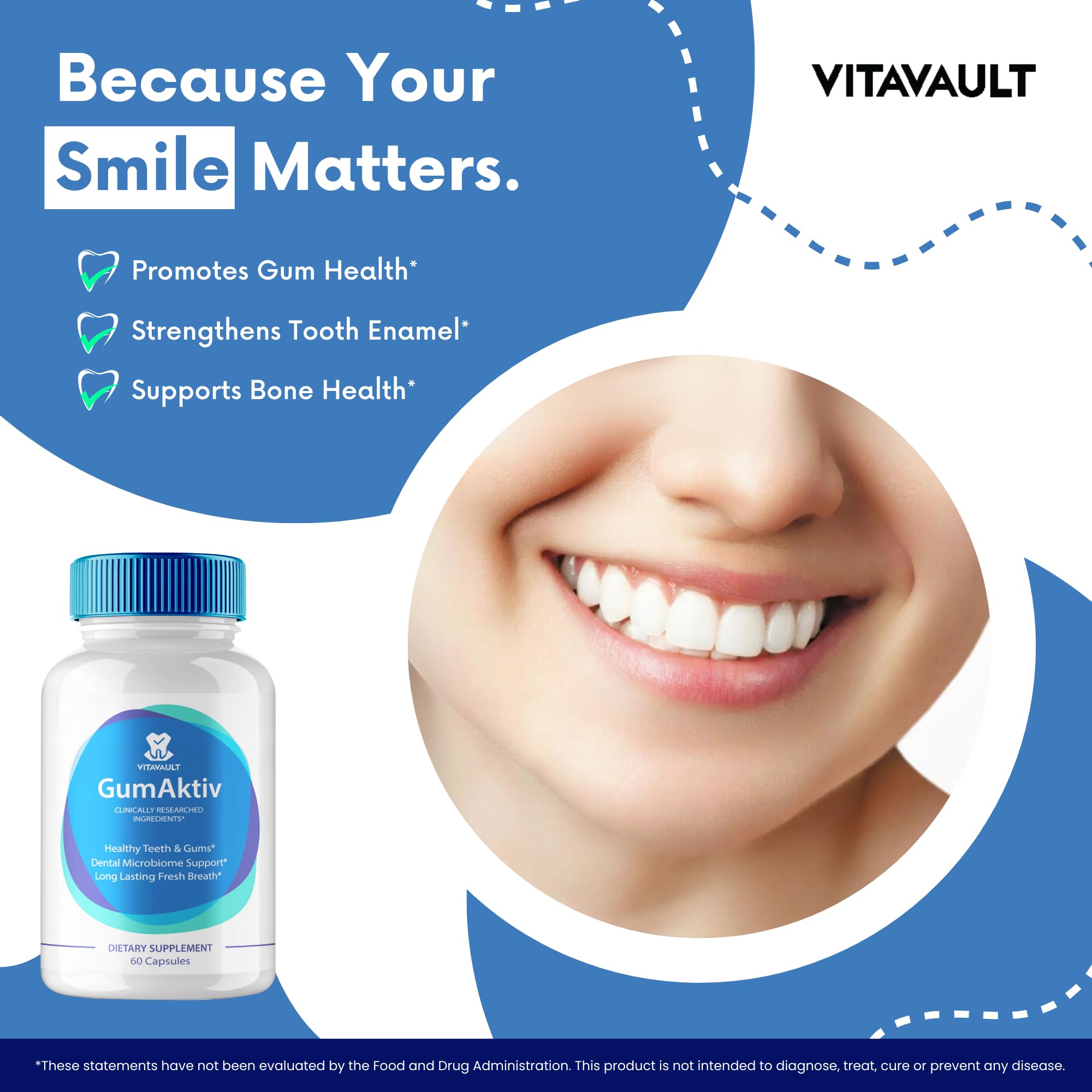 Vitavault GumAktiv ingredients highlight vitamins and minerals for oral support.