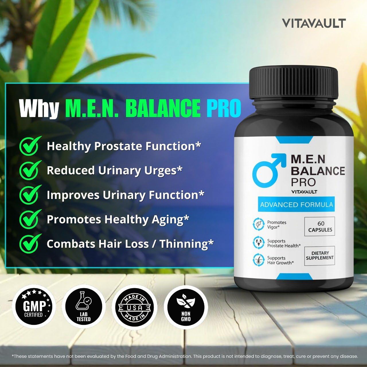 Vitavault M.E.N Balance Pro on the desk shows simple daily use
