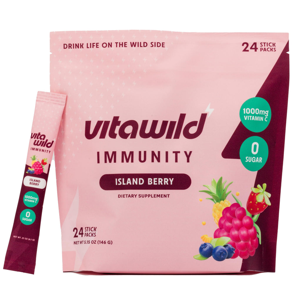 Vitawild immunity hydration packet packaging for on-the-go use and daily support.