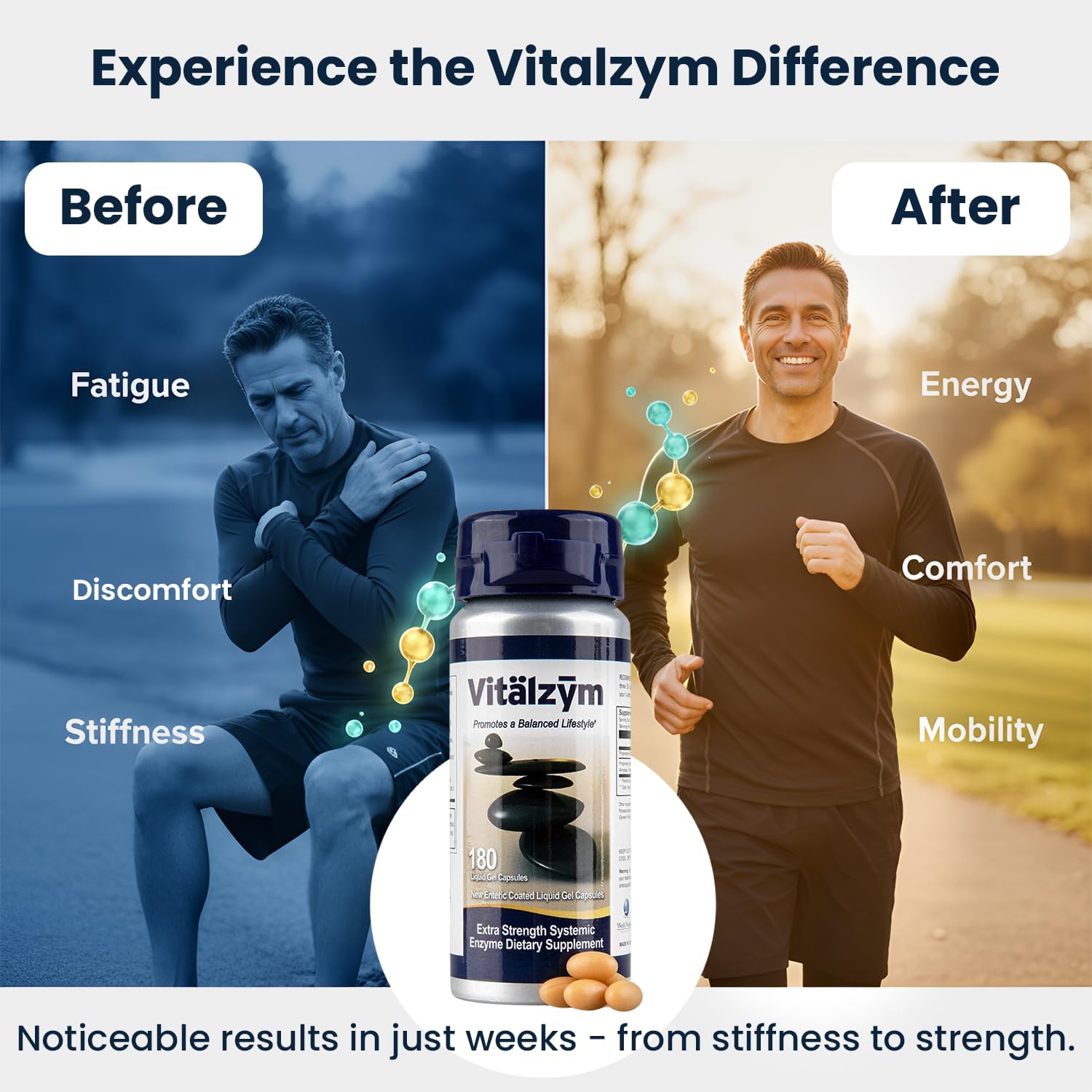Vitalzym glass with water demonstrating daily use and hydration