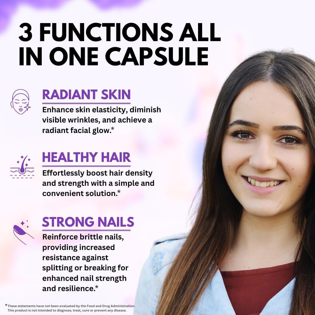 Vitboost Collagen Keratin blend pills highlight skin elasticity and nail strength.