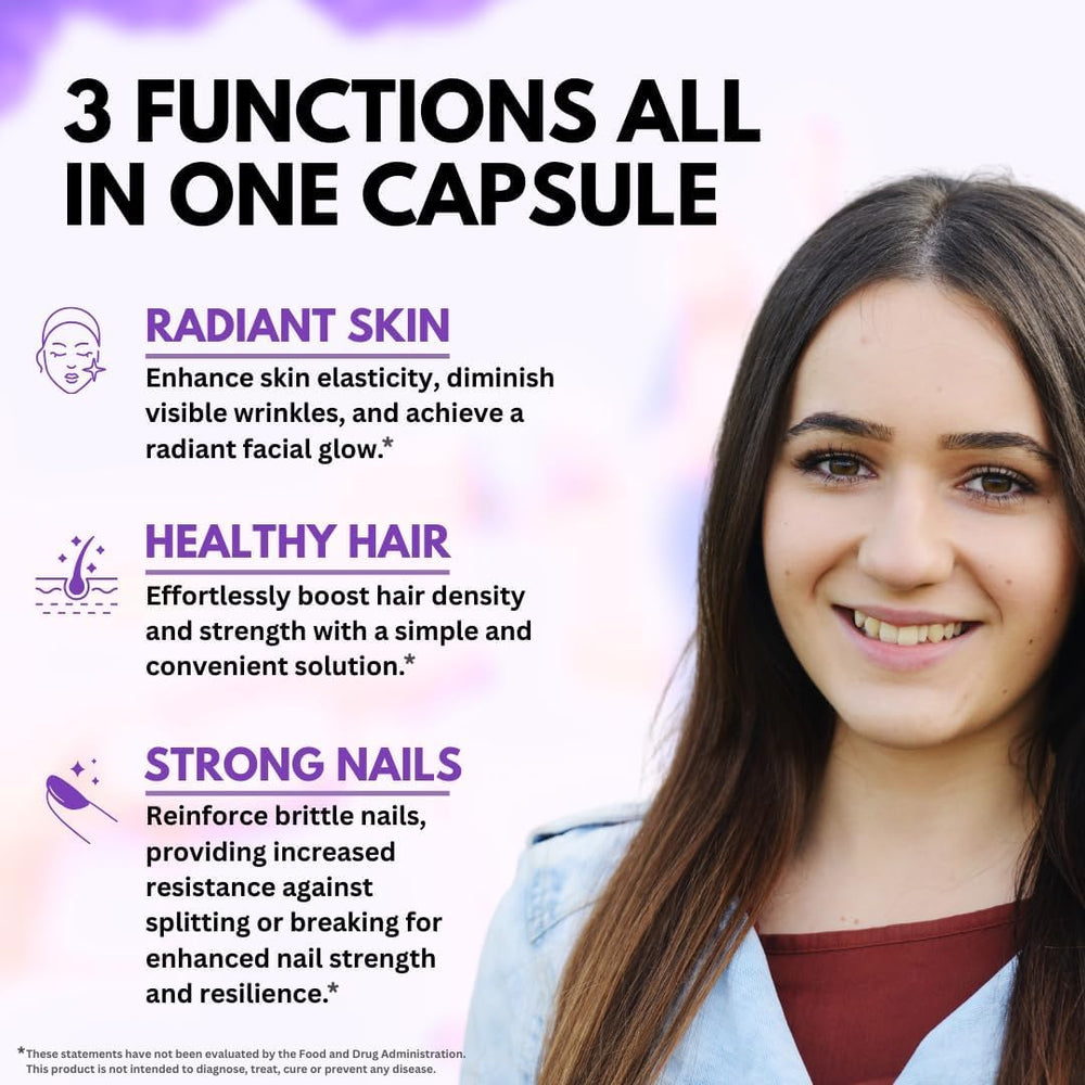 Vitboost Collagen Keratin blend pills highlight skin elasticity and nail strength.