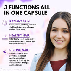 Vitboost Collagen Keratin blend pills highlight skin elasticity and nail strength.