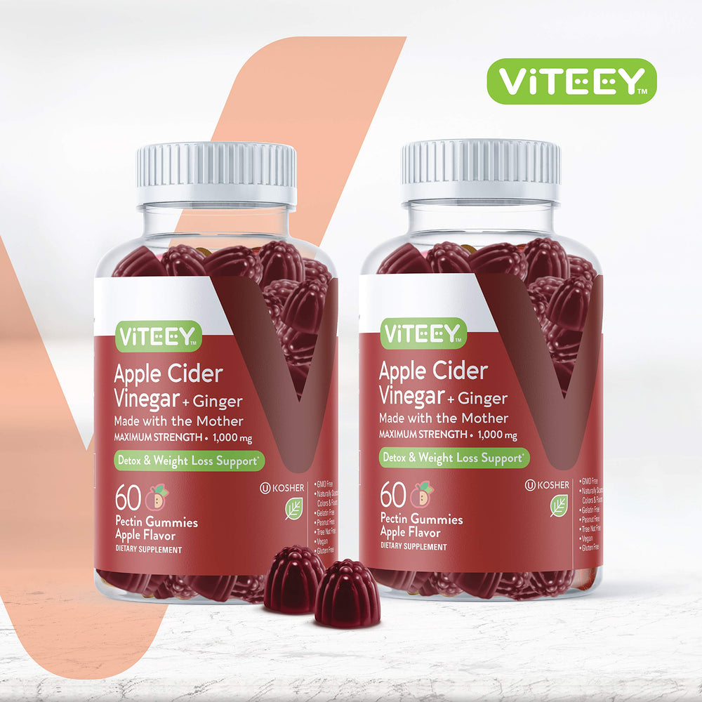 Viteey ACV gummies close-up showing two gummies per serving