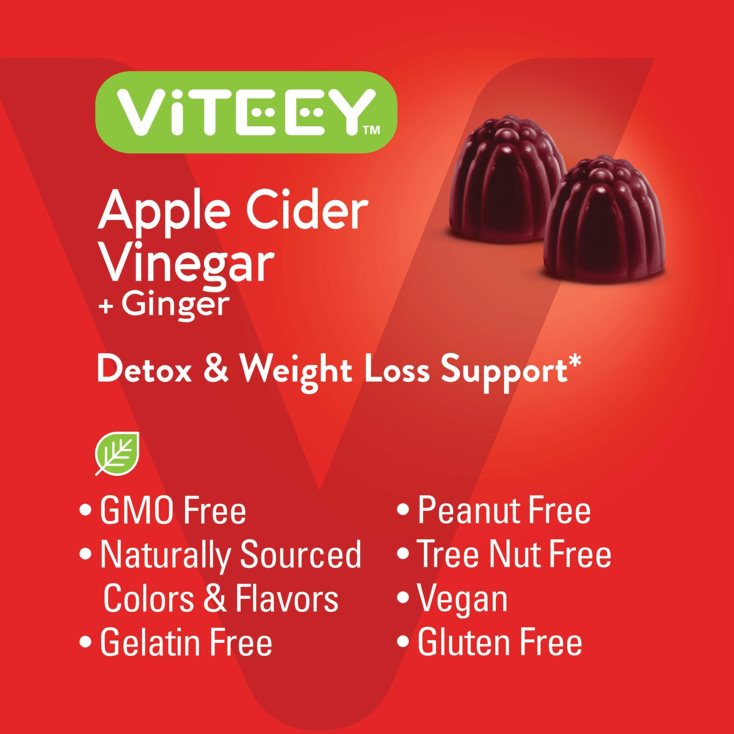 Viteey vegan and gluten-free label on ACV gummies