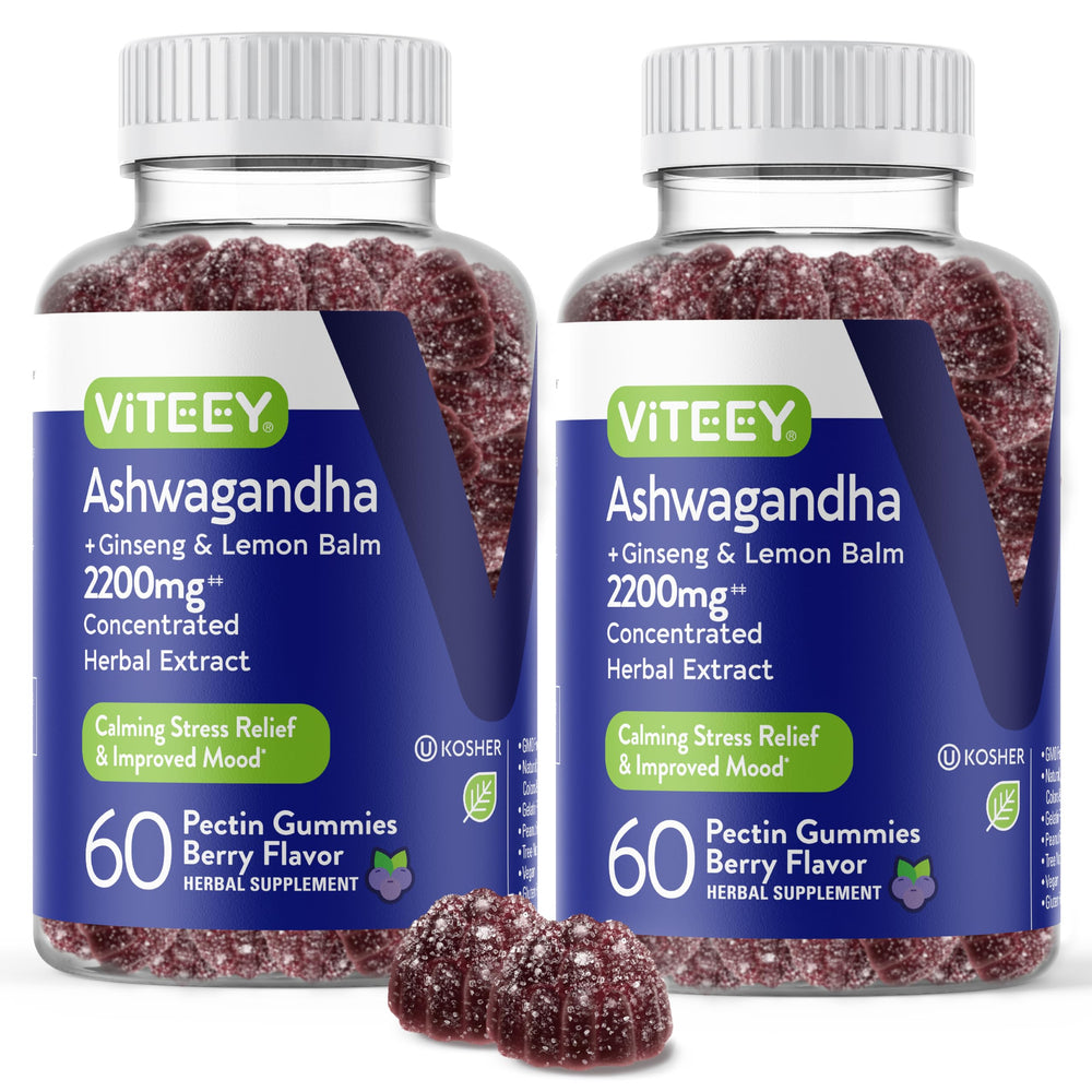 Viteey Ashwagandha Gummies bottle on counter for daily calm