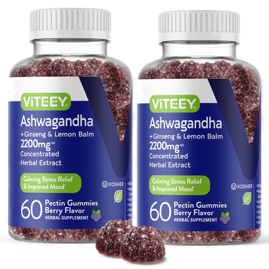 Viteey Ashwagandha Gummies bottle on counter for daily calm