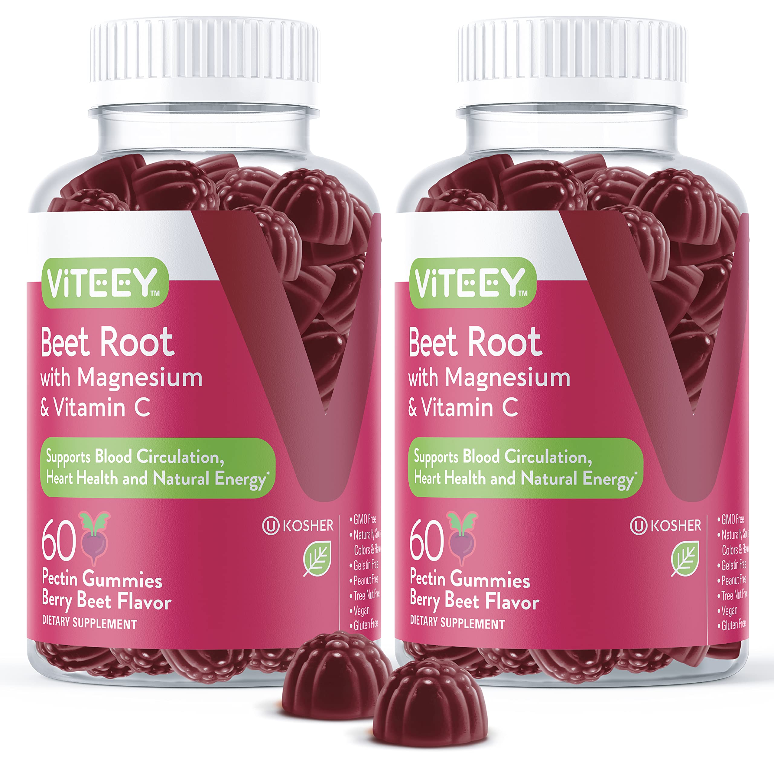 Viteey Beet Root Gummies berry flavor bottle for convenient cardiovascular support.