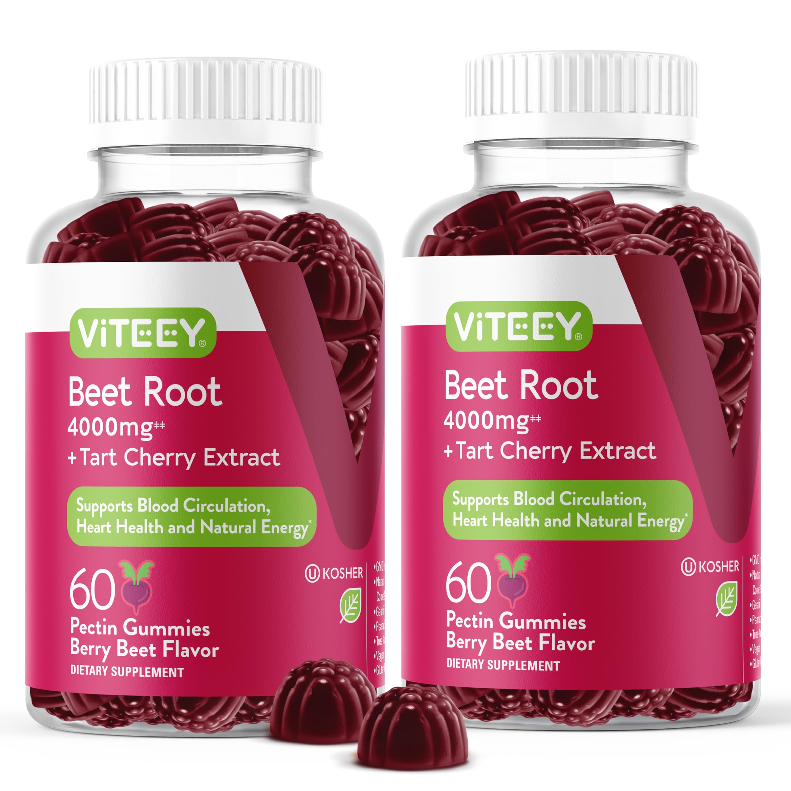 Viteey Beet Root Gummies berry flavor bottle for daily vitality.