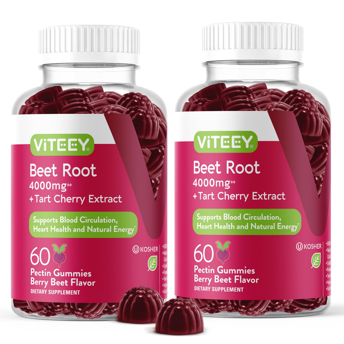 Viteey Beet Root Gummies berry flavor bottle for daily vitality.