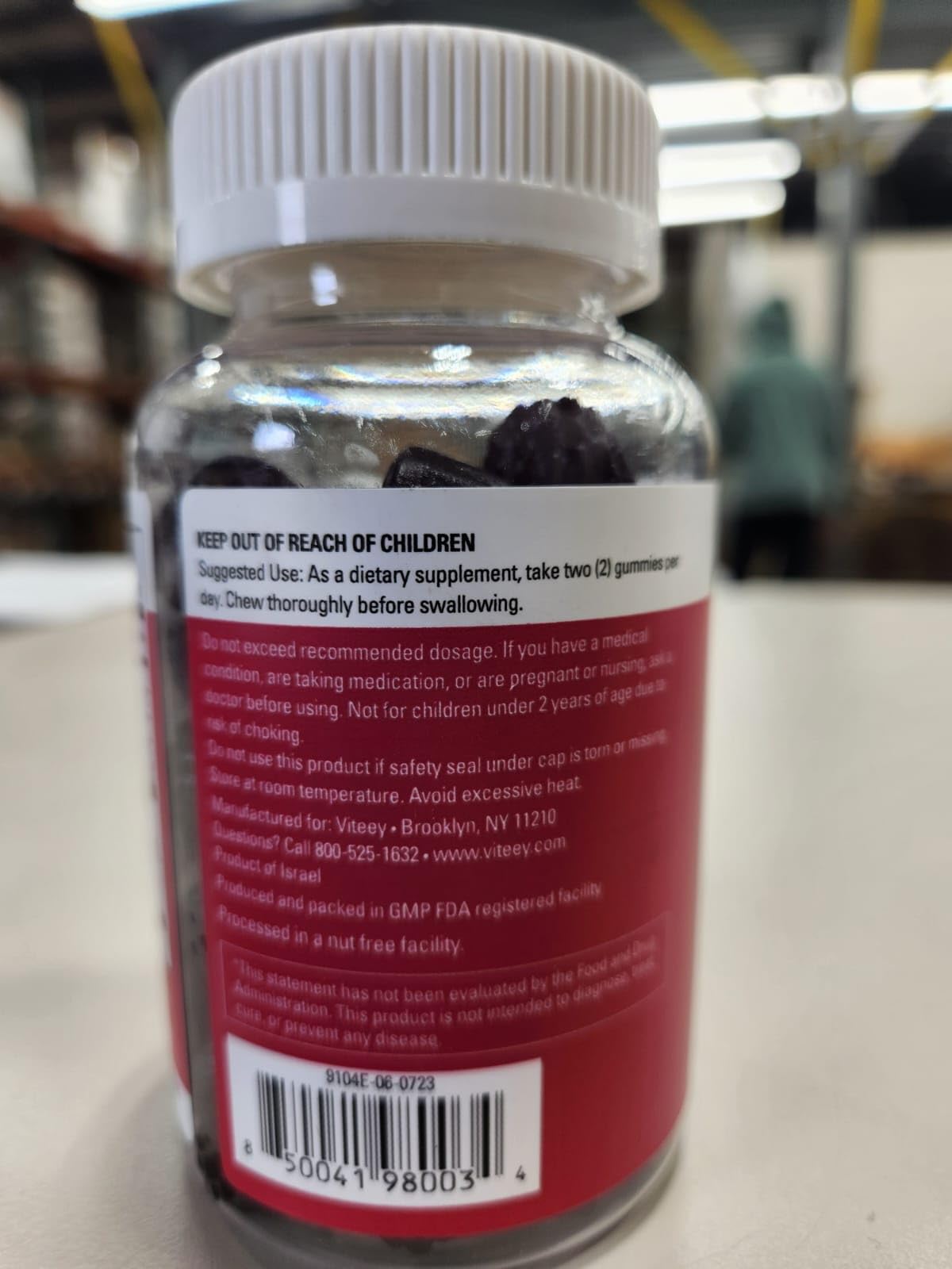 Viteey Beet Root Gummies on counter beside water for easy daily ritual.