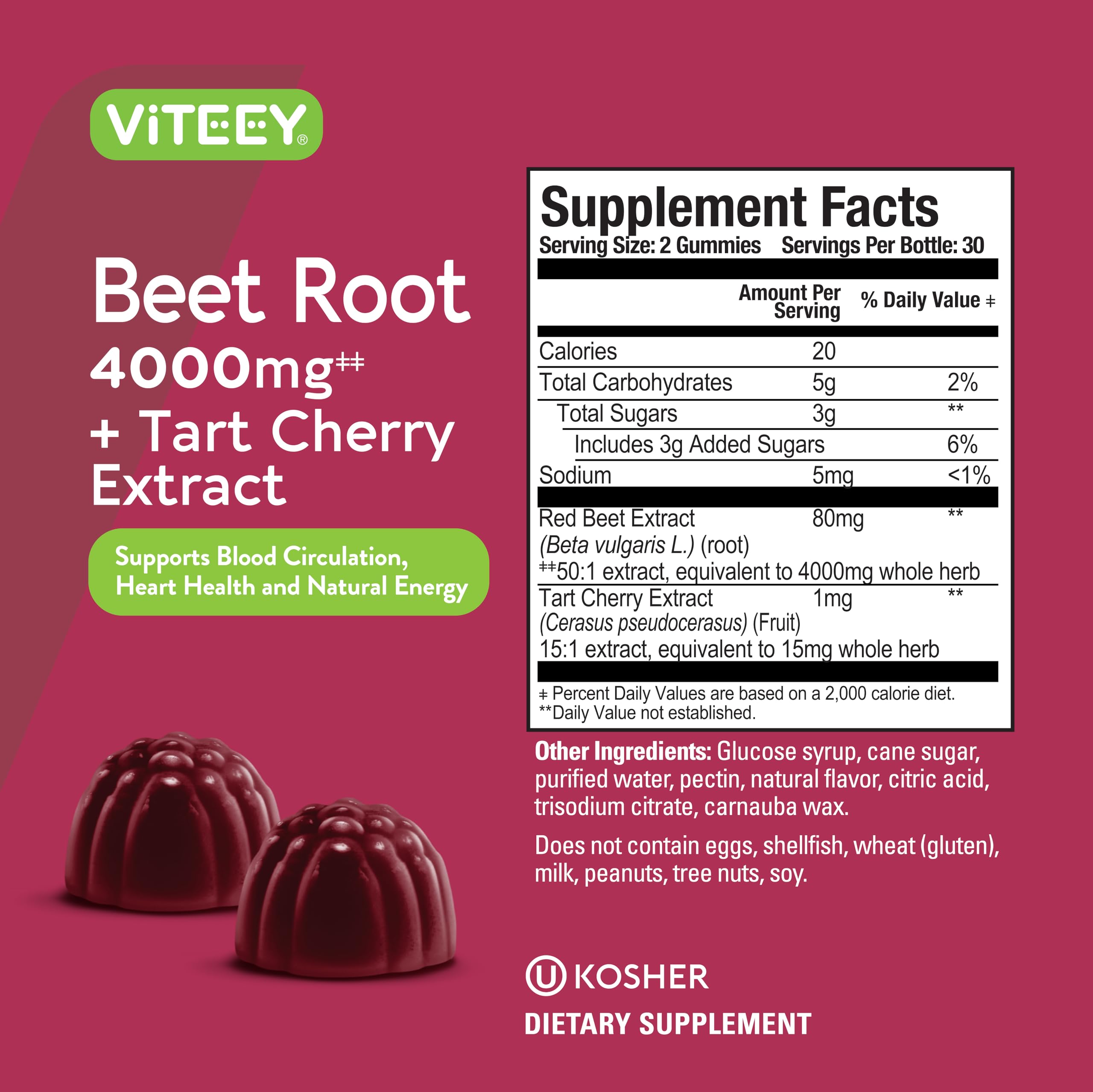 Viteey Beet Root Gummies dosing scene with two gummies for easy daily dosing.