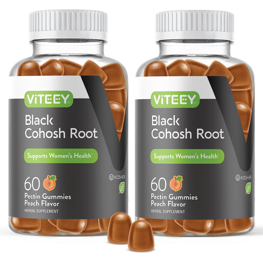 Viteey Black Cohosh Gummies bottle front with vegan and gluten-free labeling.