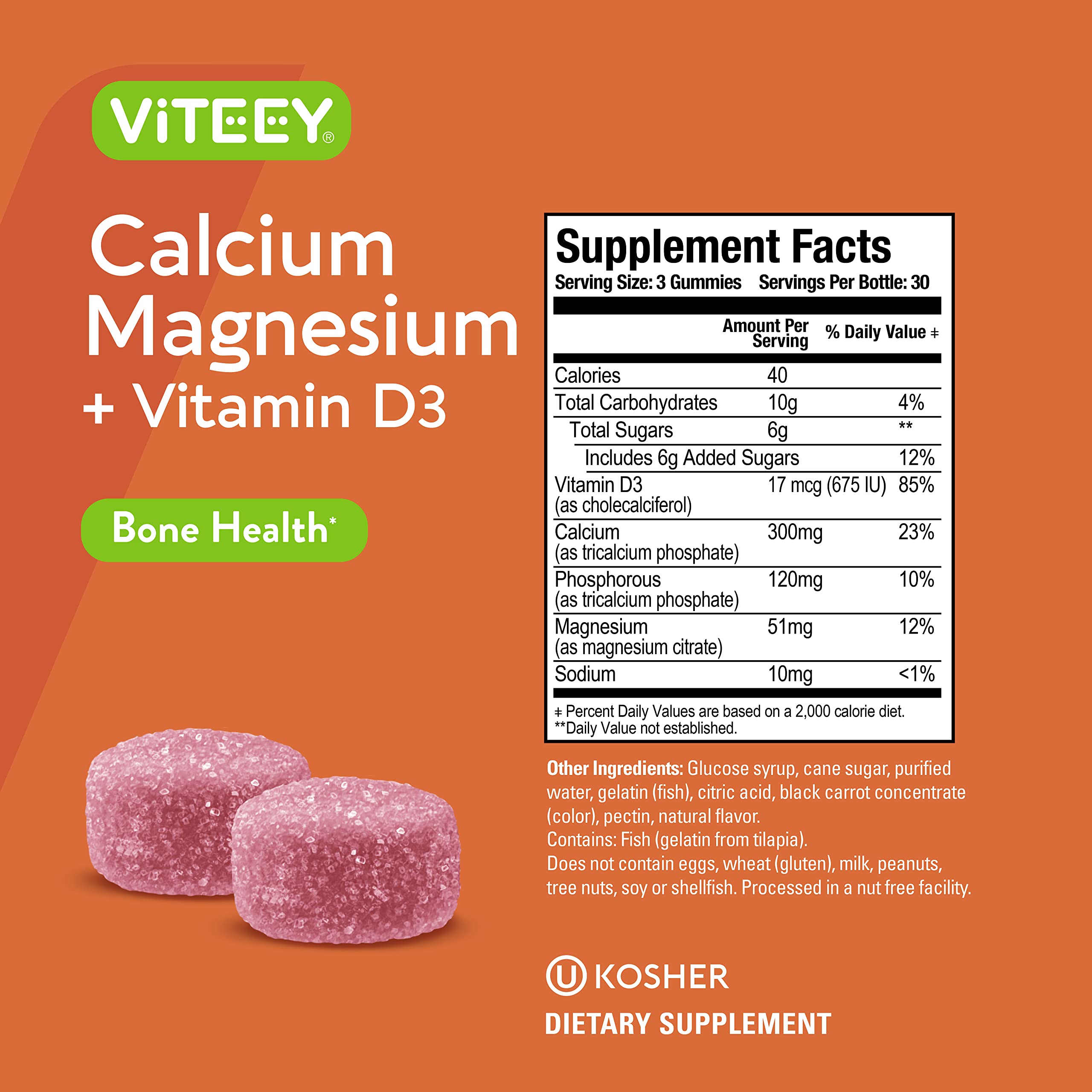 Gluten-free and non-GMO label on VITEEY bottle highlighting clean ingredients.