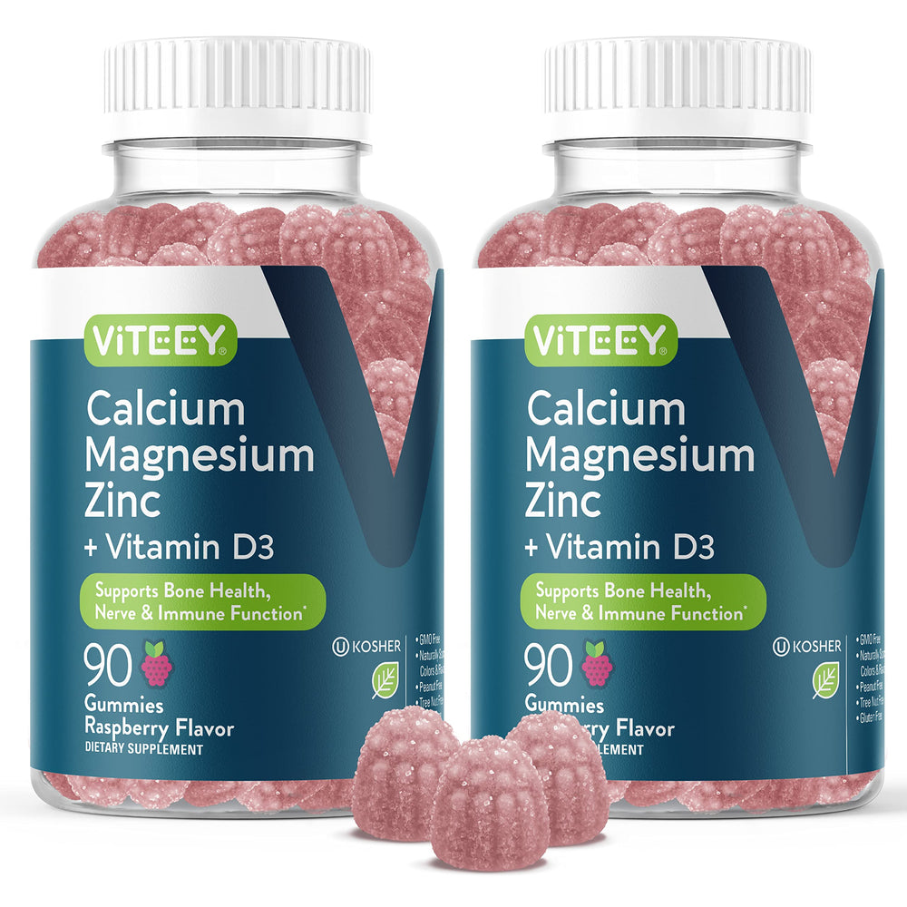 Viteey Calcium Magnesium Zinc Gummies bottle-front view highlights the product and flavor