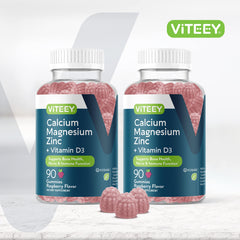 Viteey raspberry gummies close-up showing chewy texture and color