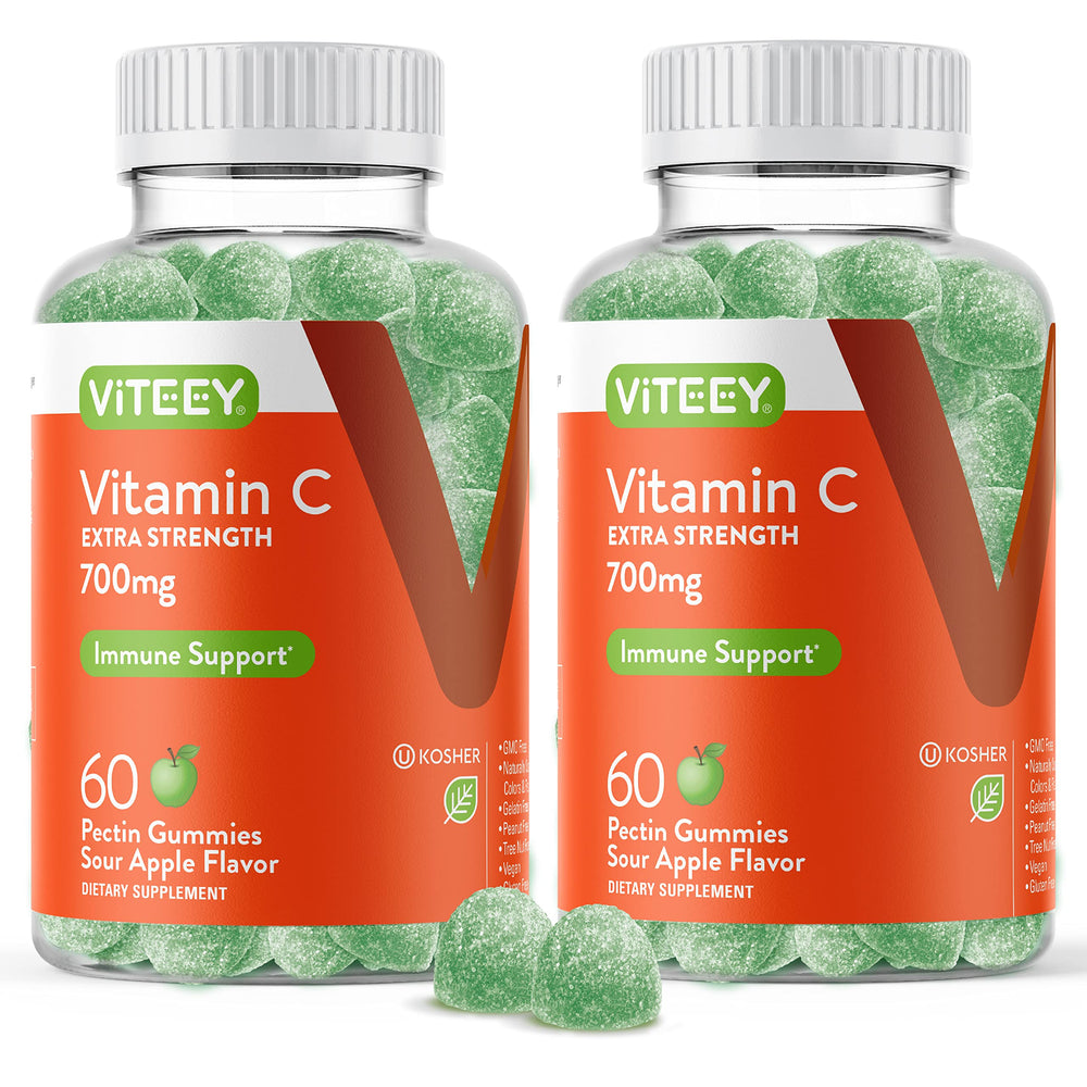 Viteey chewable vitamin C gummies with 700 mg per serving for daily immune support.
