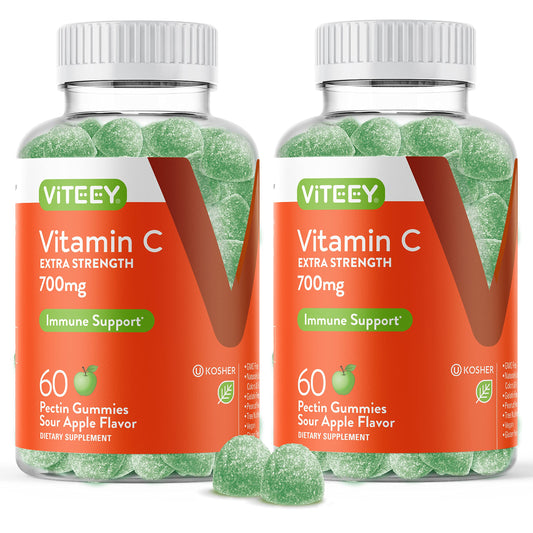 Viteey chewable vitamin C gummies with 700 mg per serving for daily immune support.