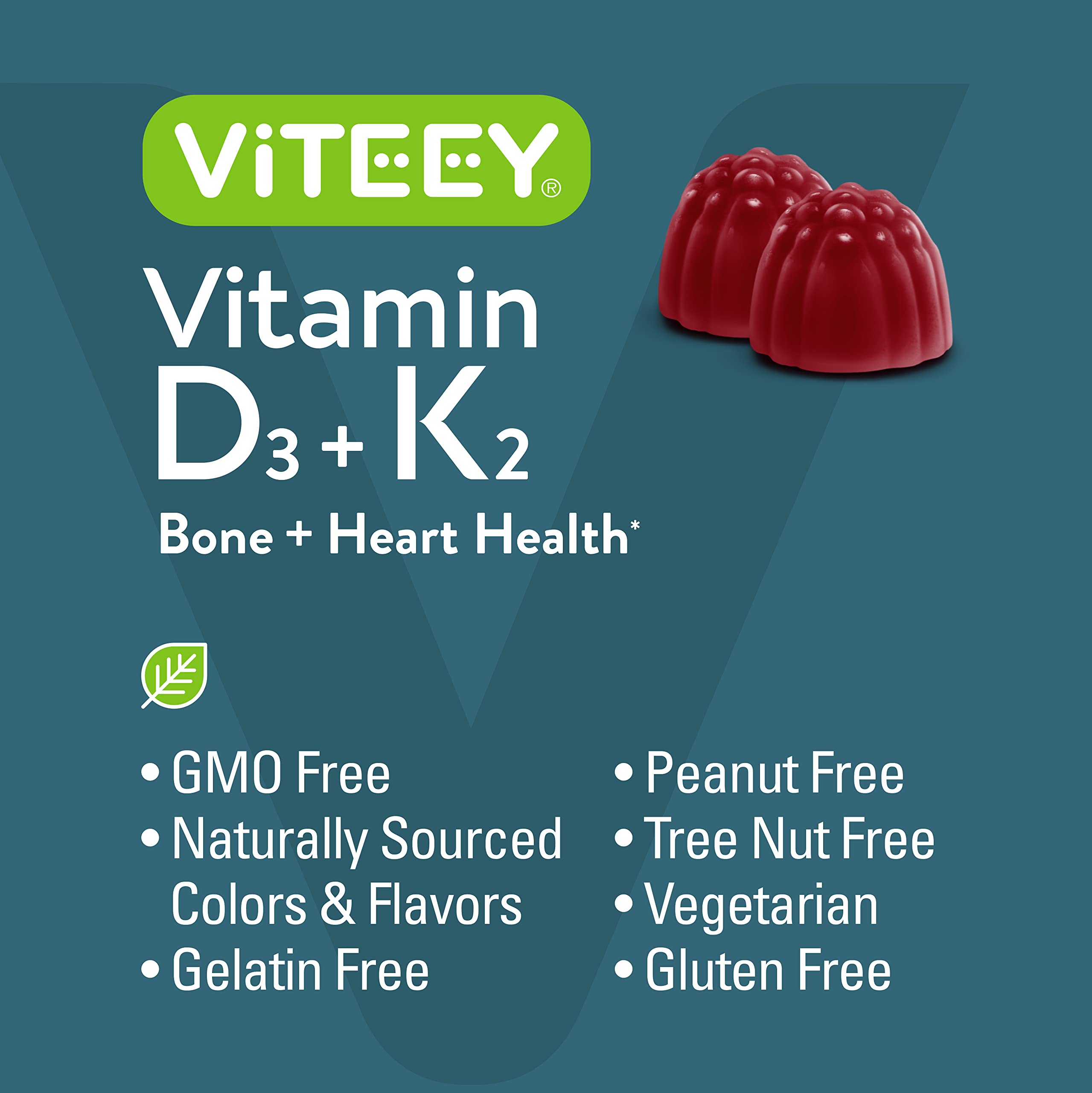 Serving suggestion showing two Viteey gummies for daily intake