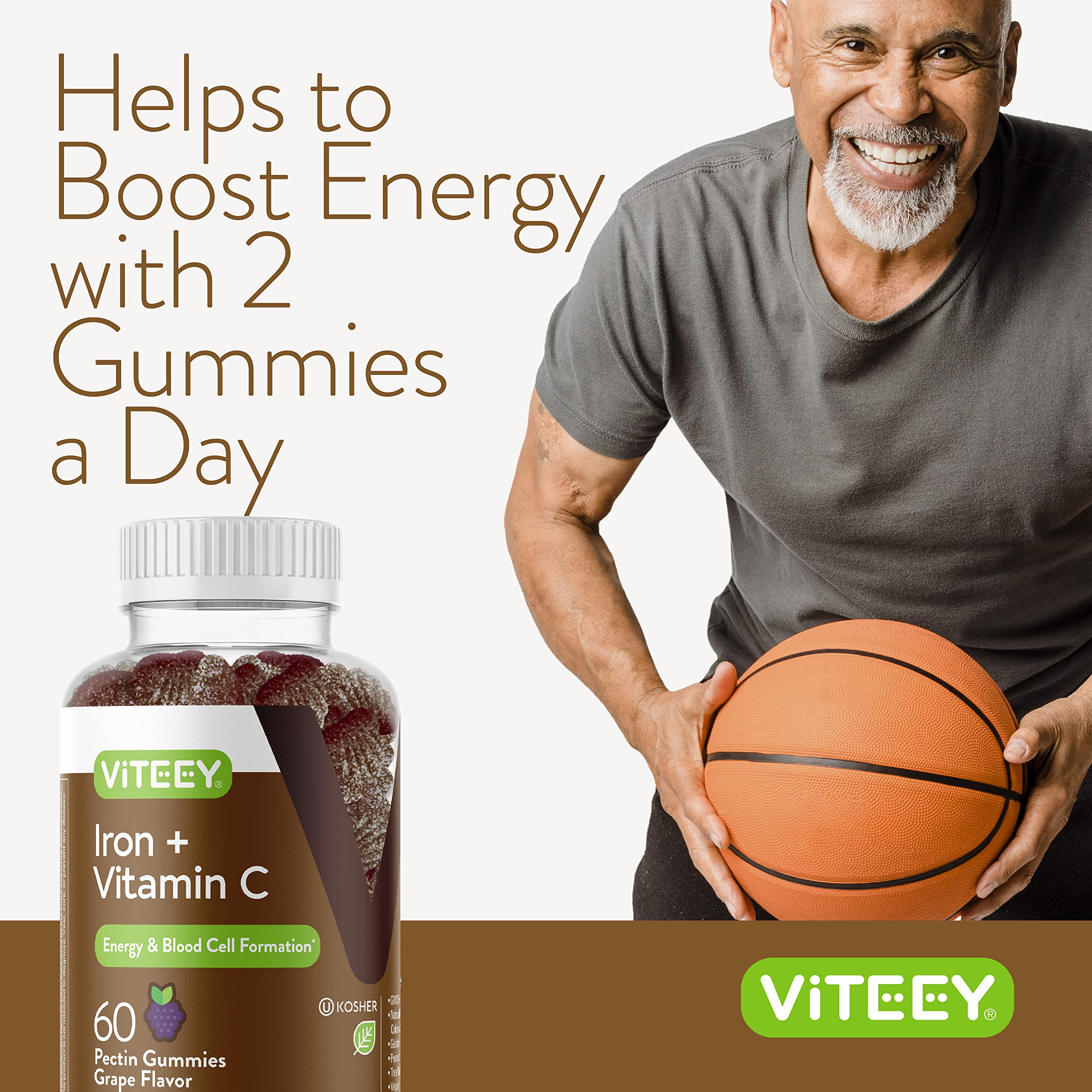 Gluten-free certification on the Viteey Iron Gummies label.