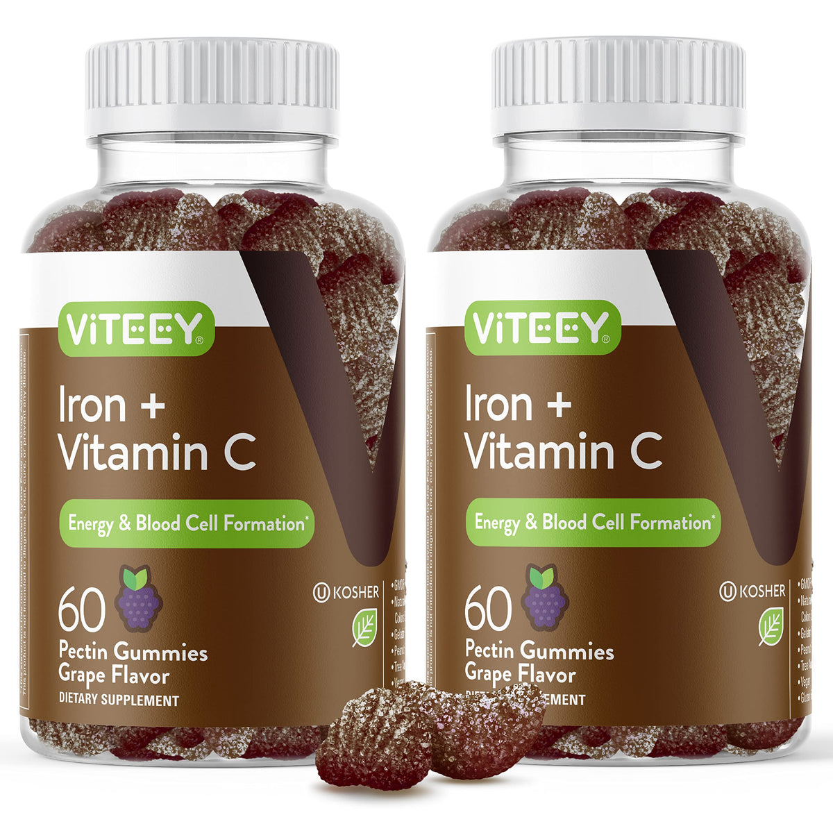 Viteey Iron Gummies grape flavor in a close-up for daily iron support.