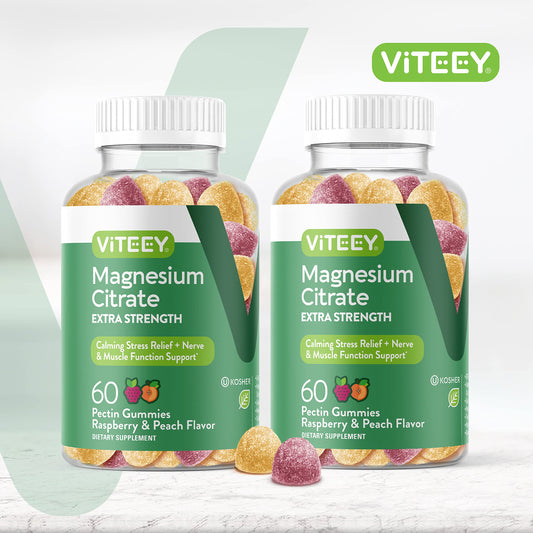 Viteey Magnesium Gummies close-up in raspberry peach flavor for daily calm and mood support