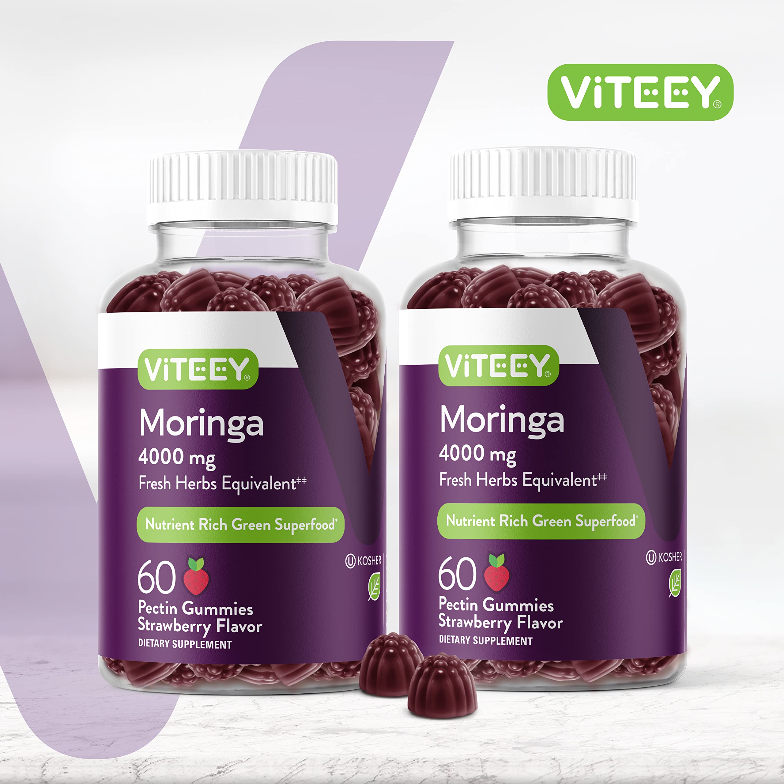 Viteey Moringa Gummies bottle open with gummies for easy daily supplementation