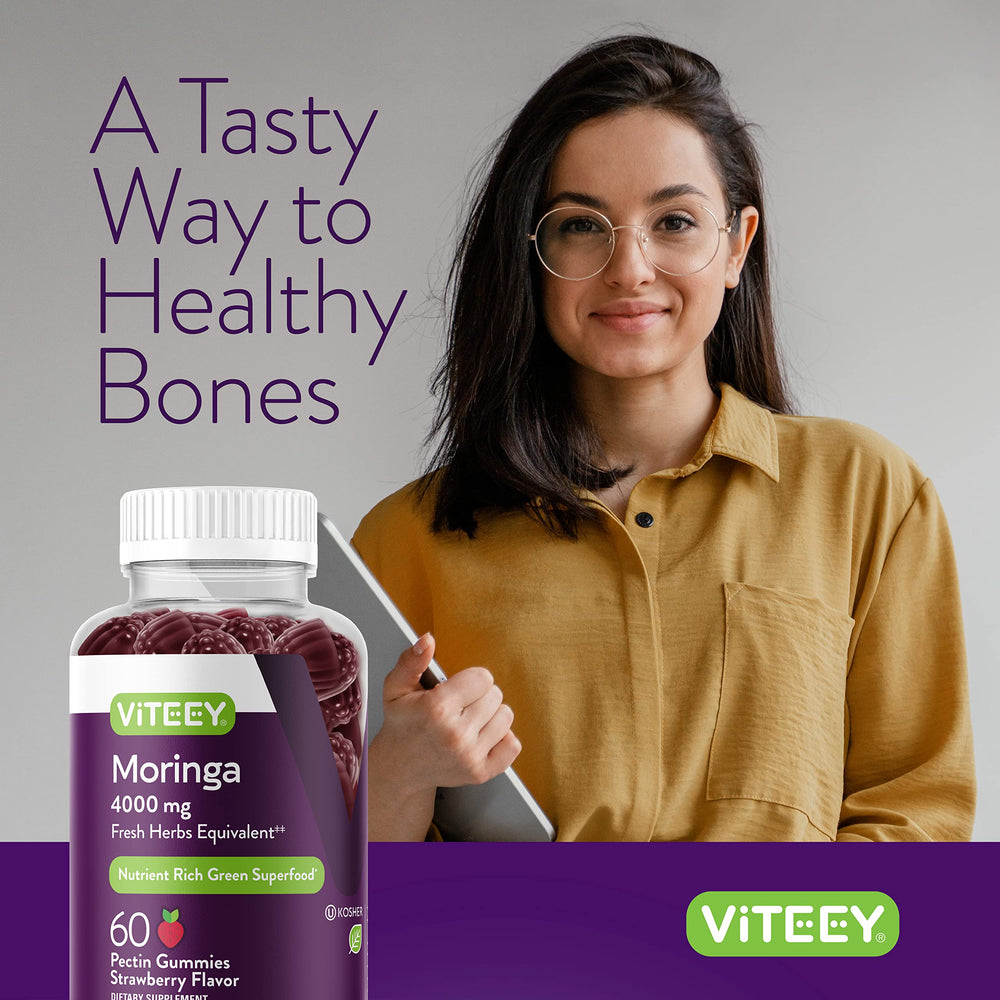 Viteey Moringa Gummies gelatin-free badge highlighting pure ingredients