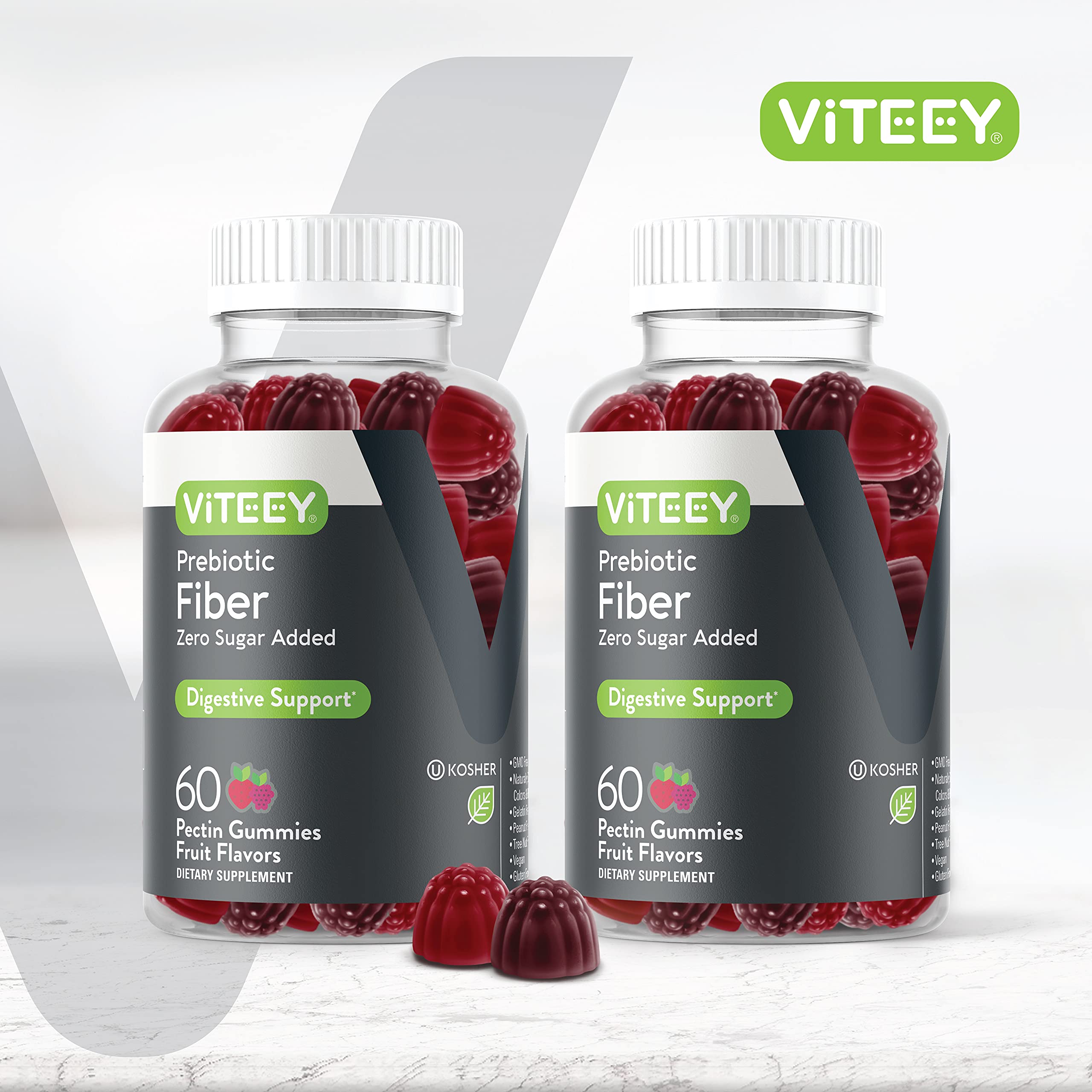 VITEEY gummies bottle label showing vegan and gluten-free attributes