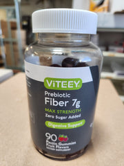 Viteey Prebiotic Fiber Gummies gluten-free icon on label.
