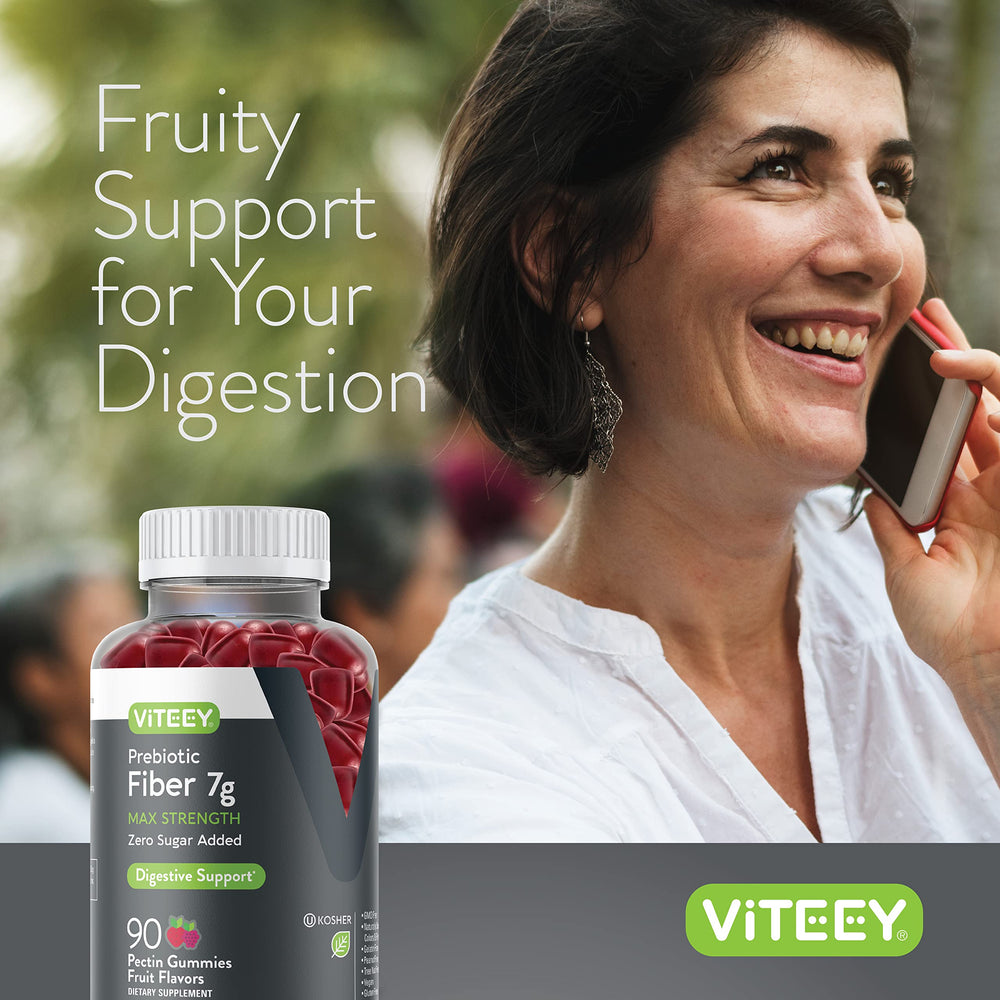 Viteey Prebiotic Fiber Gummies vegan icon on packaging.