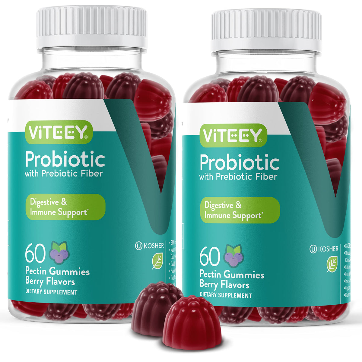Viteey Probiotic Gummies bottle front showing daily gut support.