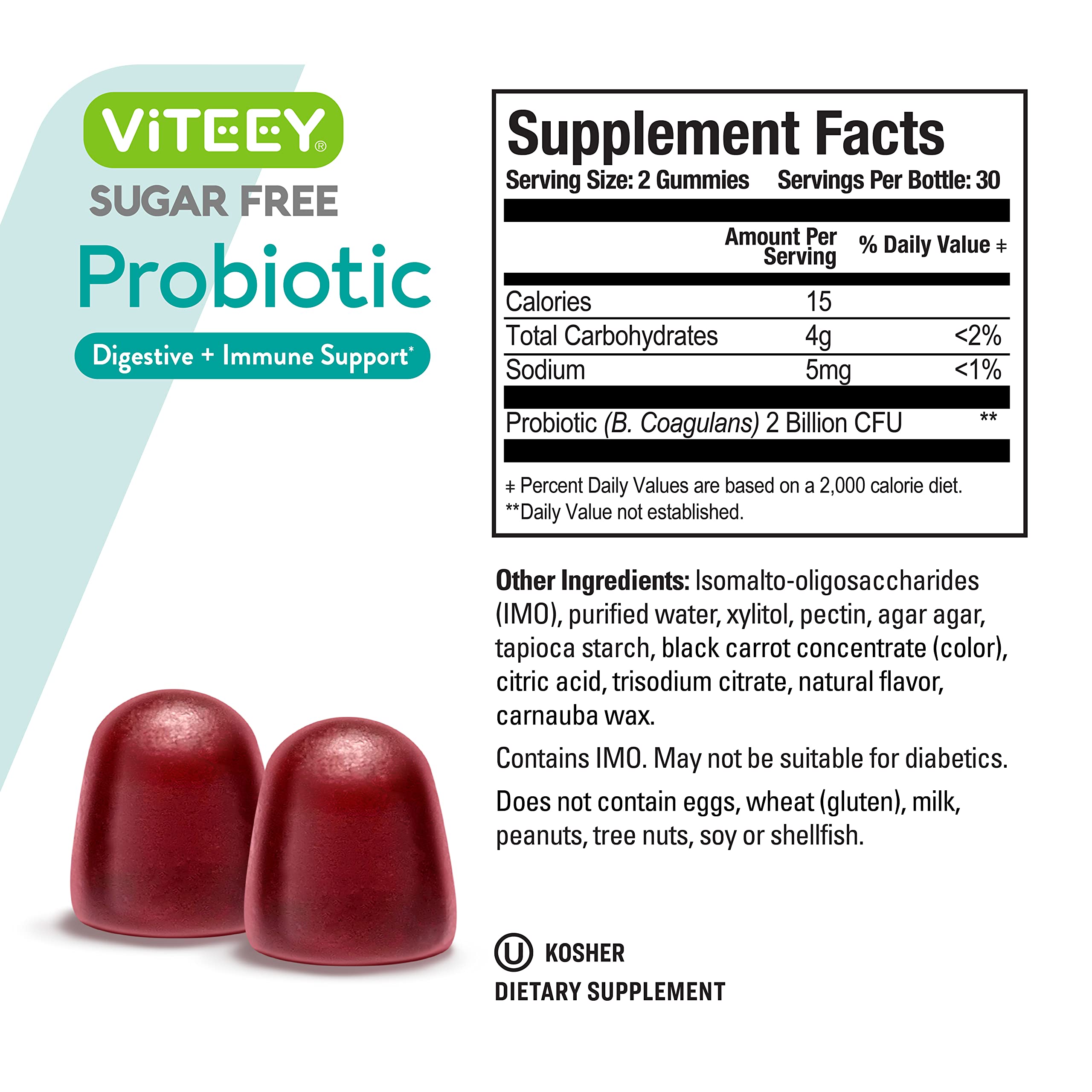 Viteey Probiotic Gummies bottle on kitchen counter for daily routine.