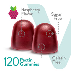 Viteey Probiotic Gummies closeup of raspberry flavored gummies.