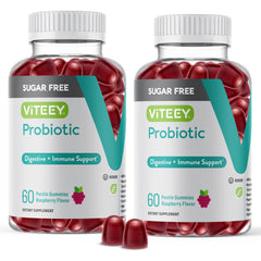 Viteey Probiotic Gummies raspberry bottle for daily gut health support.