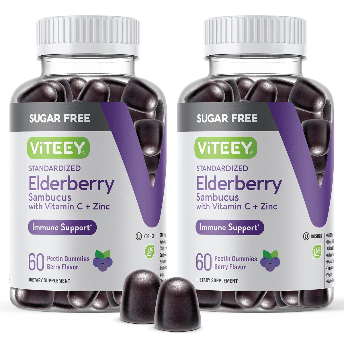 Viteey Sambucus Elderberry Gummies bottle front for immune support on the go.