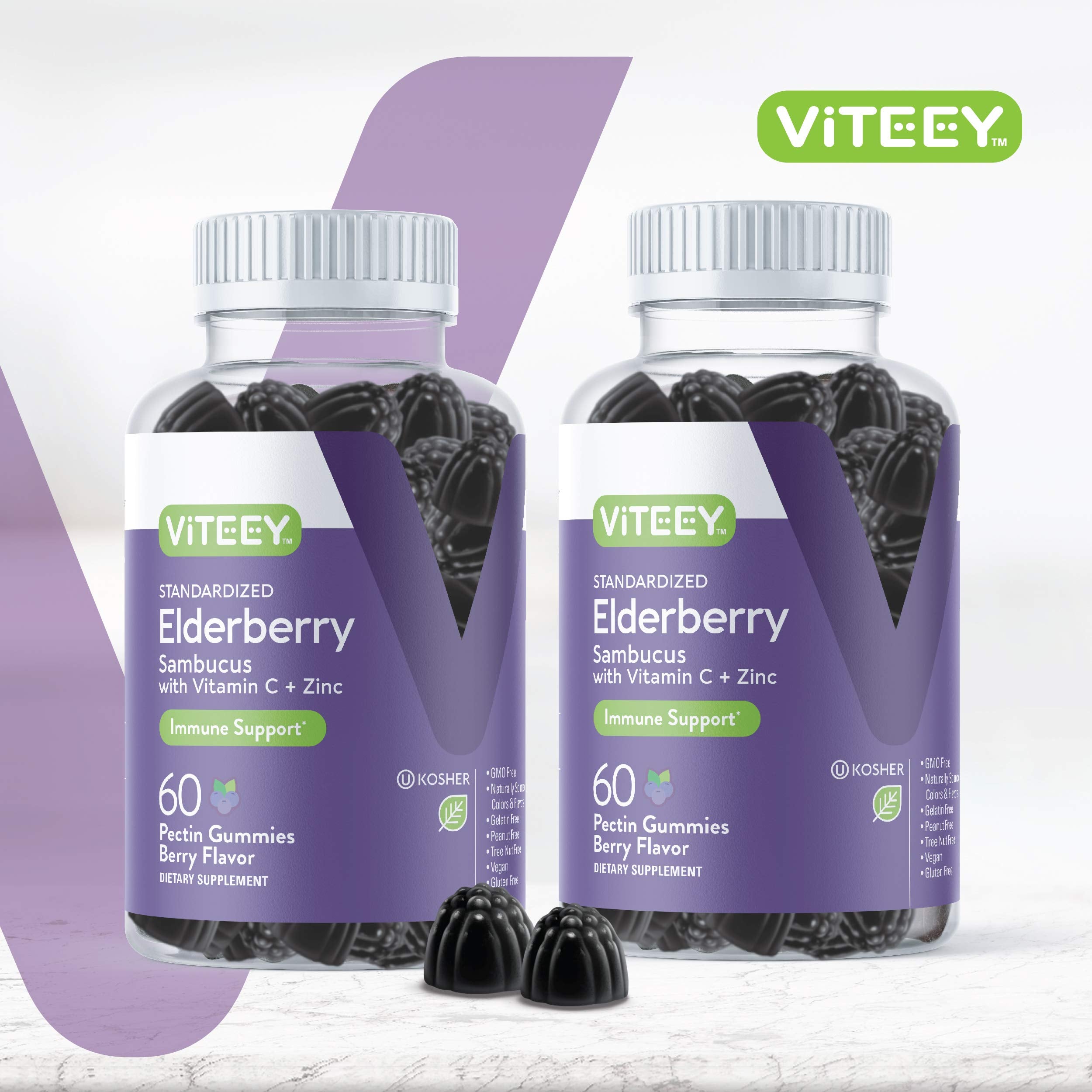 Viteey Sambucus Gummies bottle pour illustrating convenient daily immune support on the go
