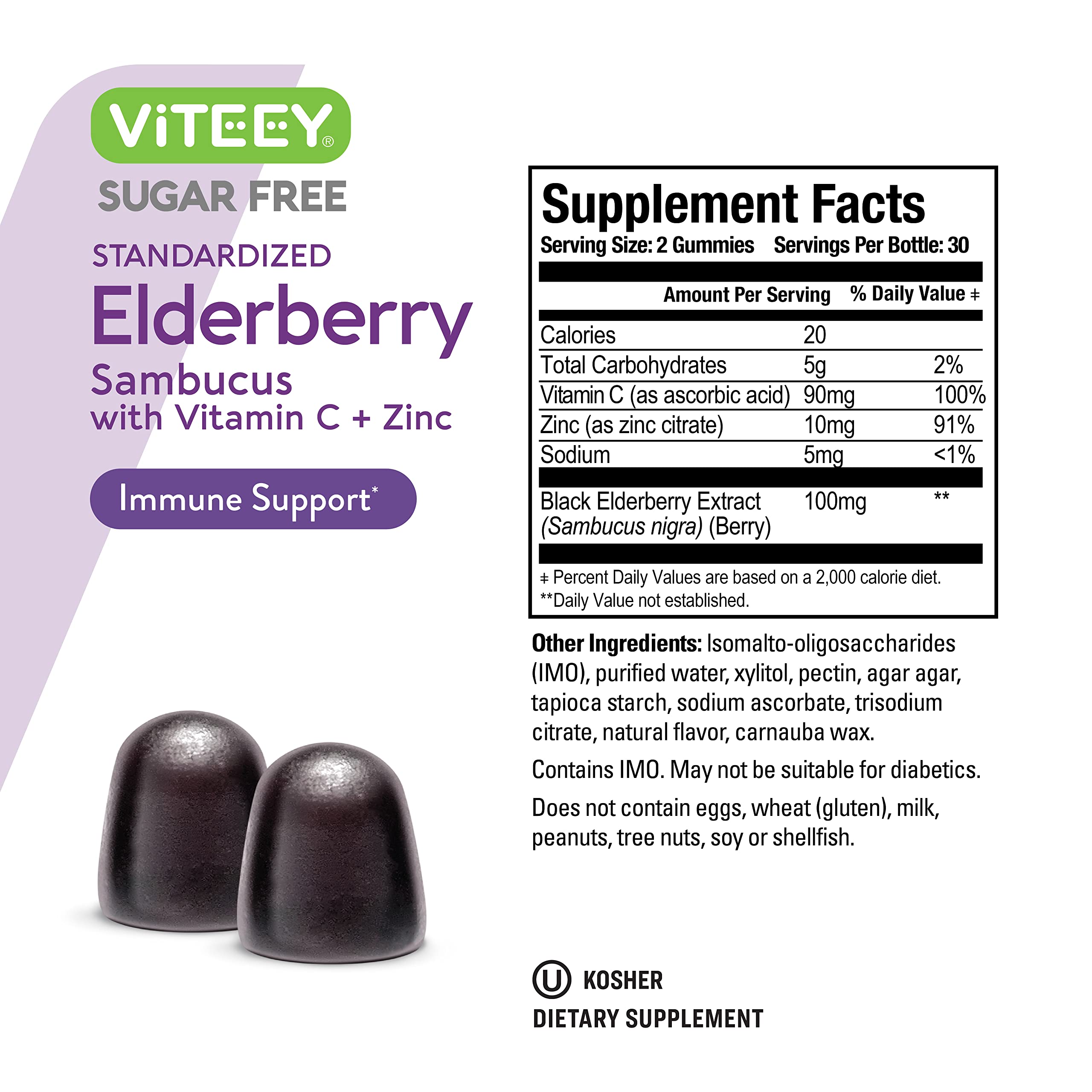 Viteey Sambucus Elderberry Gummies being poured for daily dose convenience.