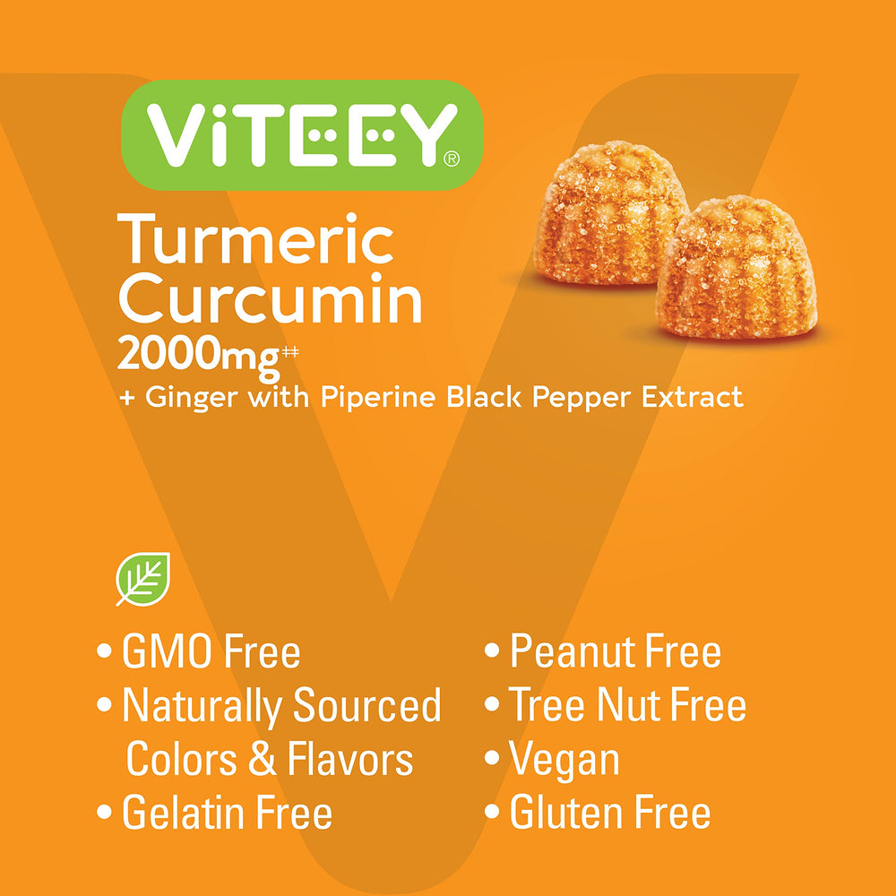 Viteey Turmeric Curcumin Gummies dosage guide, simple two-gummy daily routine.