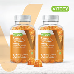 Viteey Turmeric Curcumin Gummies peach pack, provides a 2-month supply.