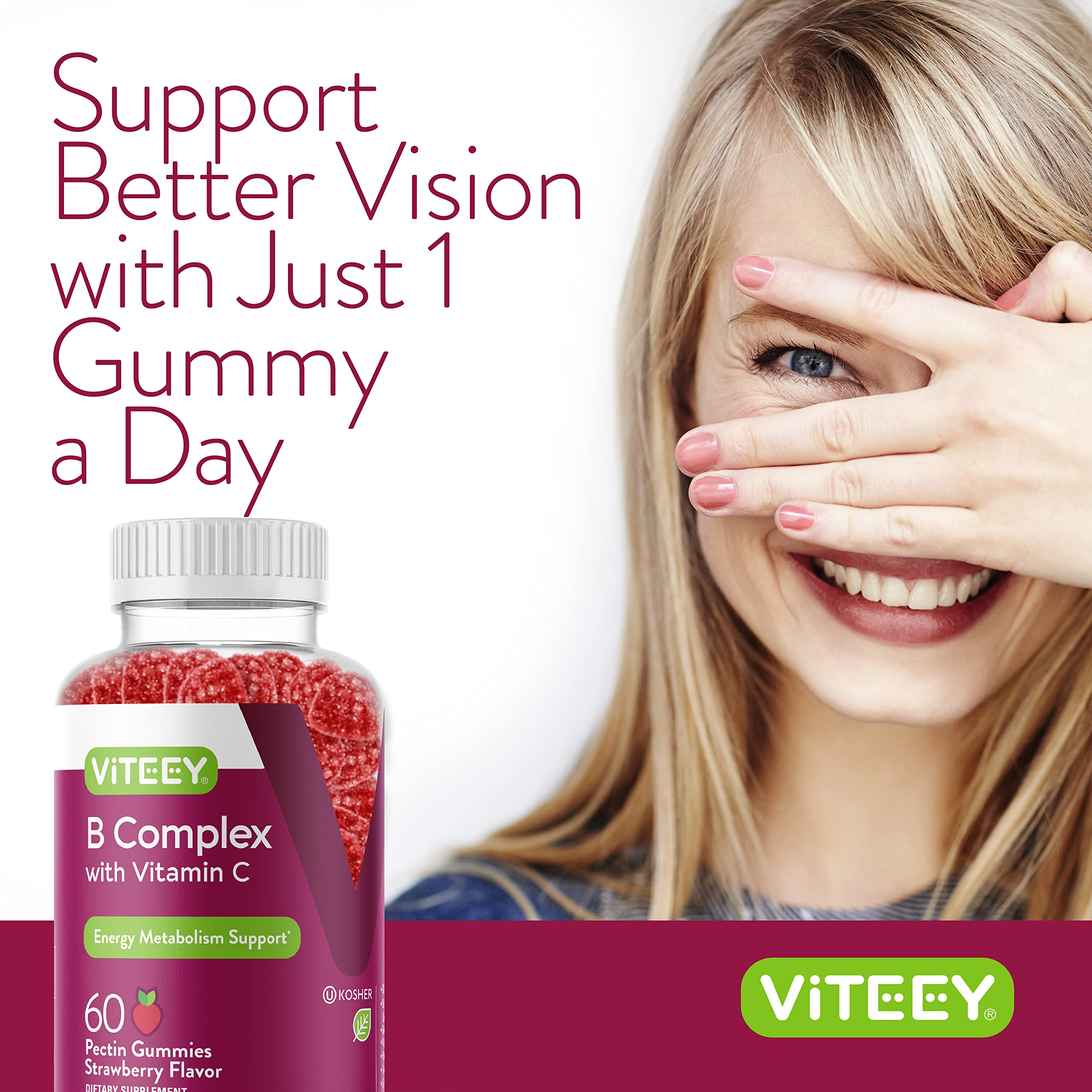 Viteey Vitamin B Complex Gummies nutrition label closeup with ingredients.