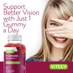 Viteey Vitamin B Complex Gummies nutrition label closeup with ingredients.