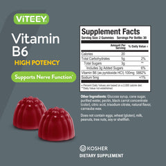 Viteey B6 Gummies vegan and gluten free badge highlights clean ingredients.