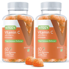 Viteey Vitamin C gummies bottle showing orange flavor and daily use potential