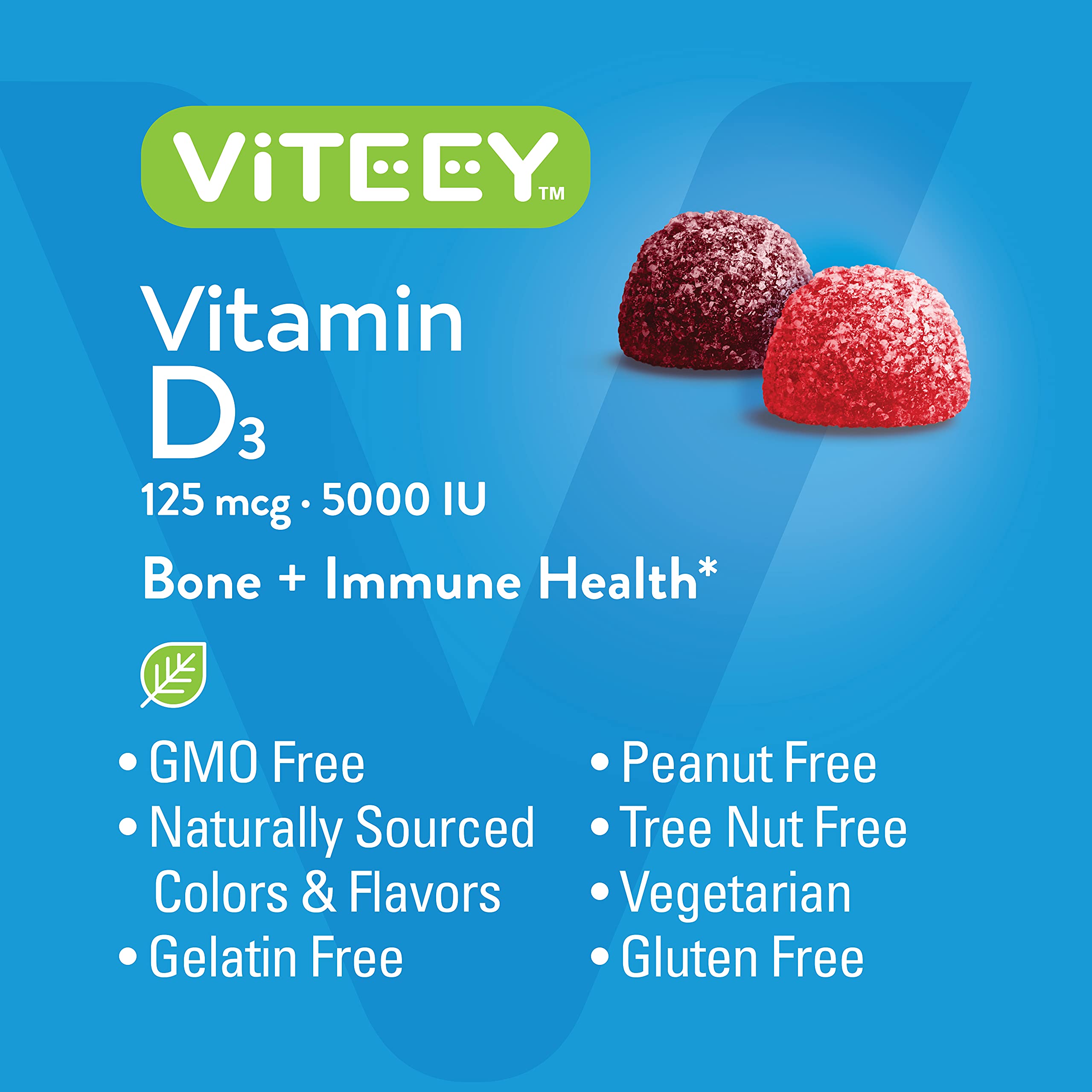 Viteey Vitamin D3 Gummies adults and teens label for convenient daily use