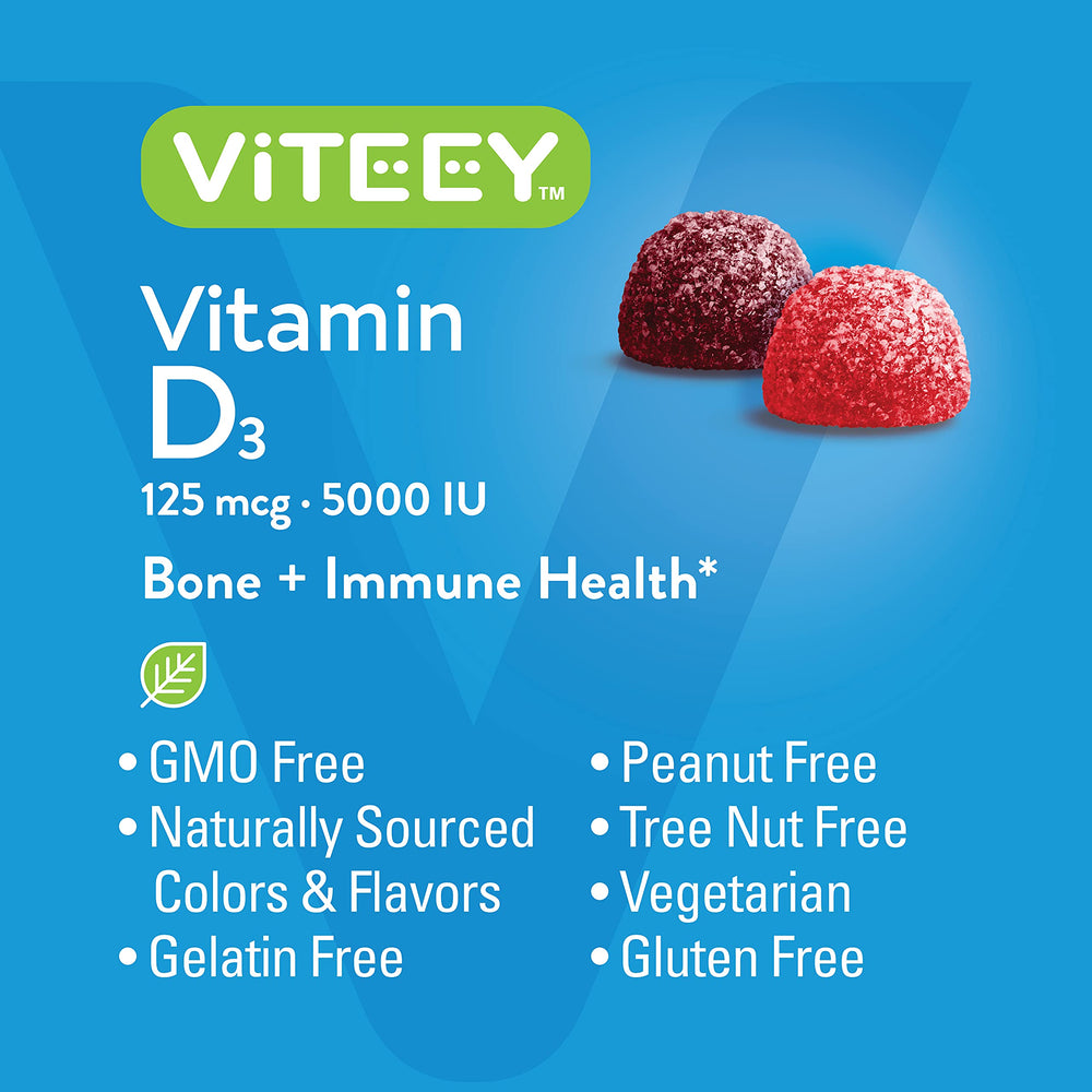 Viteey Vitamin D3 Gummies adults and teens label for convenient daily use