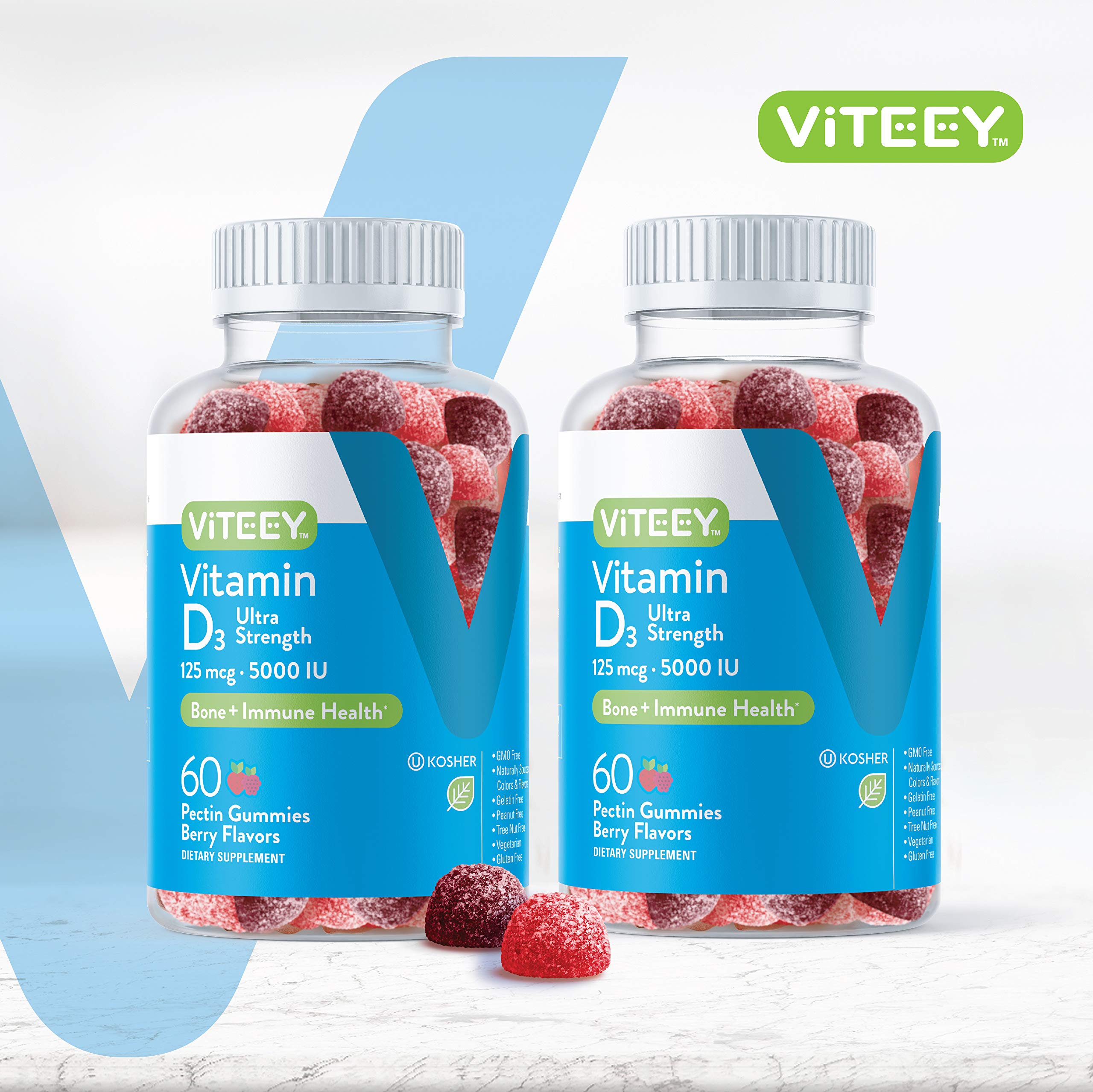 Viteey Vitamin D3 Gummies bottle back with nutrition details for daily wellness